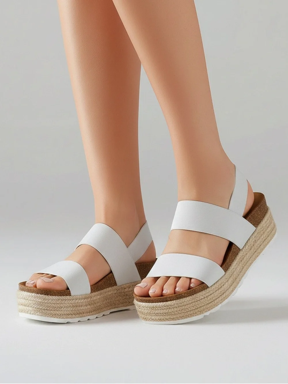 White Platform Espadrille Sandals with Wide Straps - Picture 1 of 1